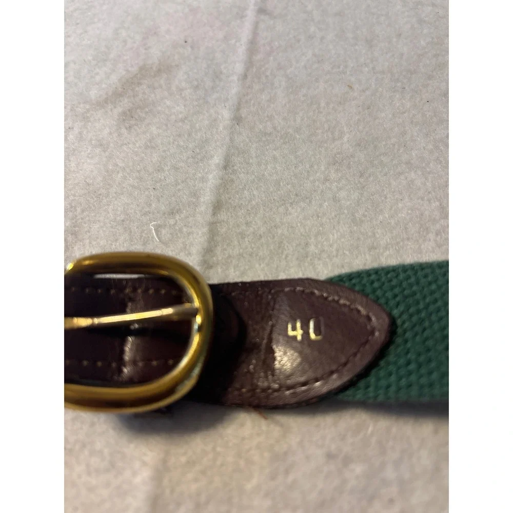 Unbranded Crest Ribbon Canvas Belt Mens 40 Green Navy‎ Brass Buckle Good Preppy